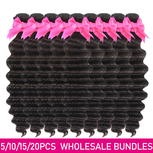 Wholesale 5/6/10/12 Bundles Brazilian Loose Deep Wave 10A Grade Human - GlamAura