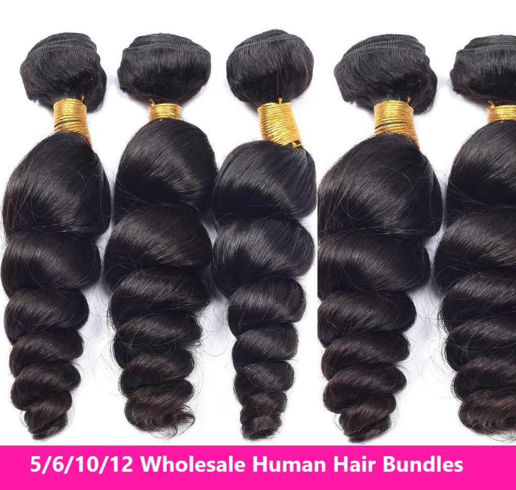 Wholesale Brazilian Loose Wave 5/6/10/12 Bundles 10A Grade Human Hair - GlamAura