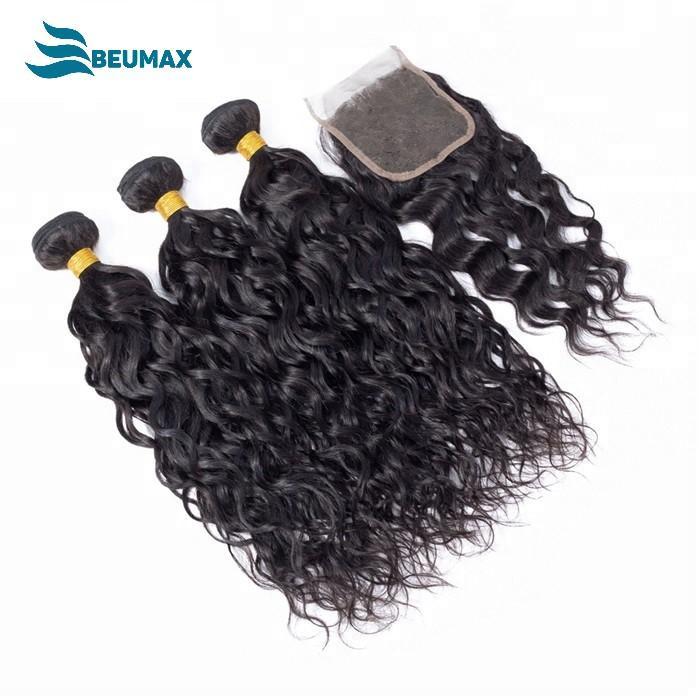10A Grade 3/4 Water Wave Human Hair bundles with  4x4 Closures & 13x4 - GlamAura