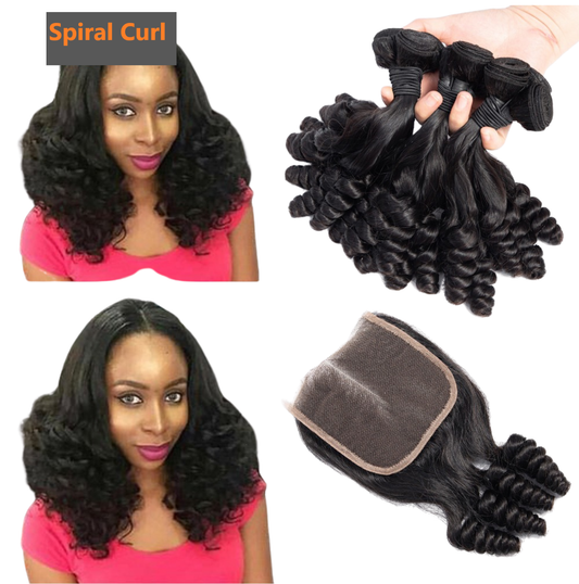10A Grade Brazilian 3/4 Spiral Curl Human Hair bundles with 4x4 Closur - GlamAura