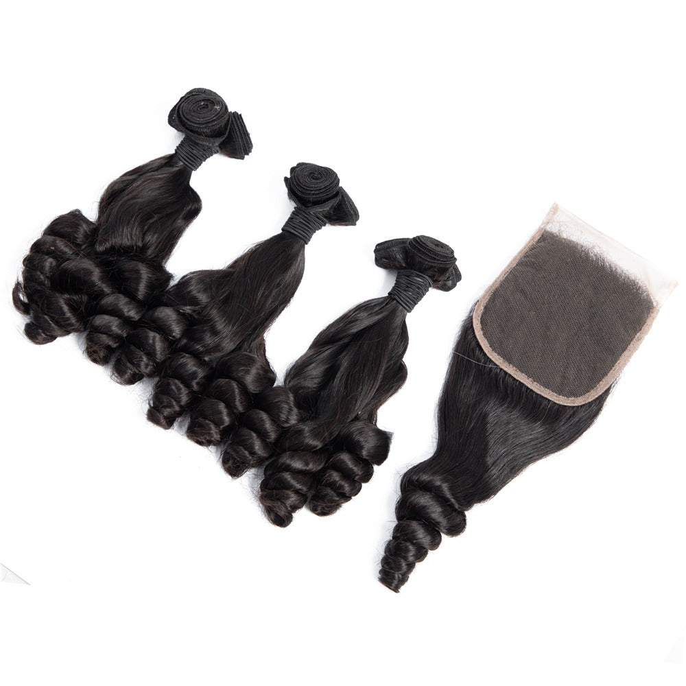 10A Grade Brazilian 3/4 Spiral Curl Human Hair bundles with 4x4 Closur - GlamAura