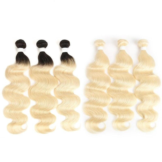 Blonde Body Wave #1B/613 BUNDLES with CLOSURES & FRONTALS - GlamAura