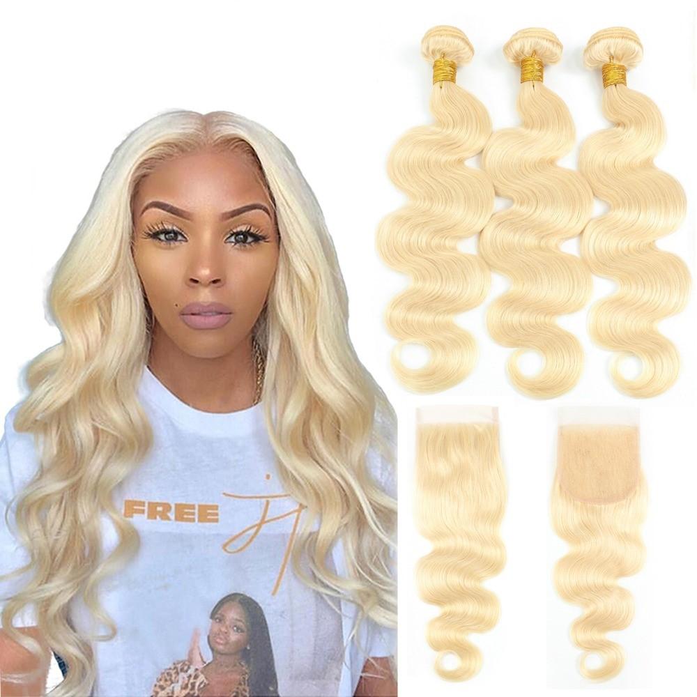 Blonde Body Wave #1B/613 BUNDLES with CLOSURES & FRONTALS - GlamAura