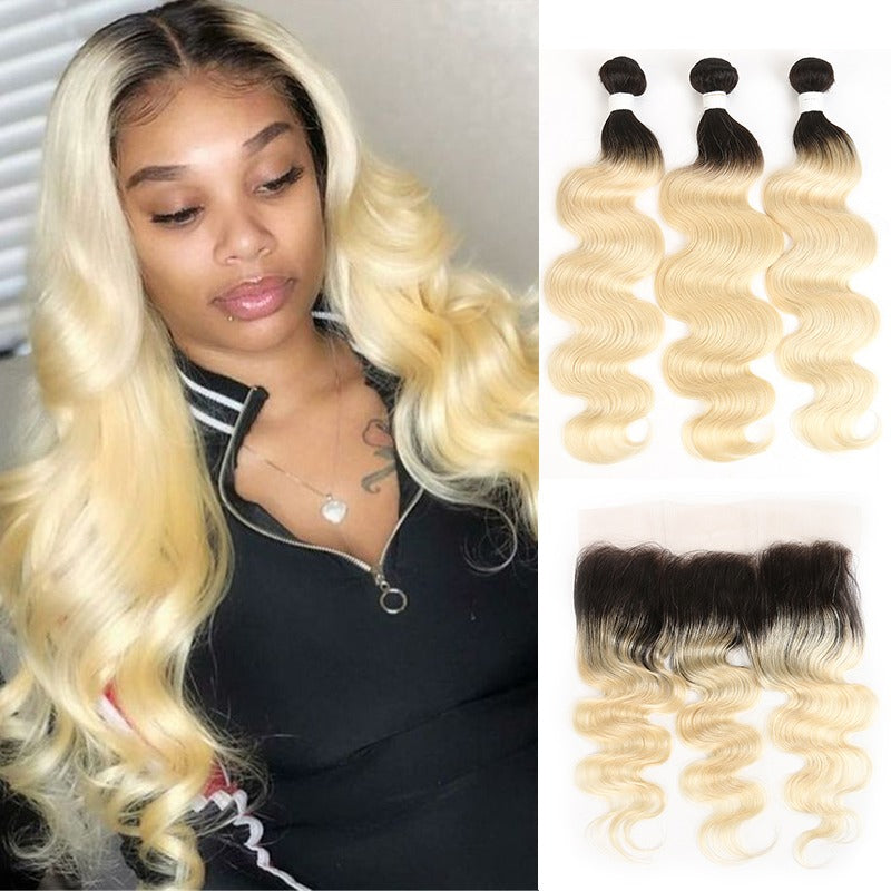 Blonde Body Wave #1B/613 BUNDLES with CLOSURES & FRONTALS - GlamAura