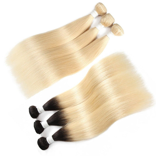 Brazilian Blonde 10A Grade #1B/613 Straight BUNDLES with CLOSURES & FR - GlamAura