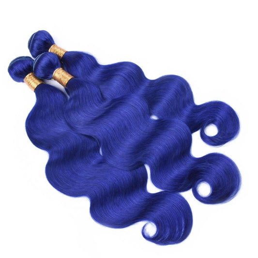 10A Grade Blue Body Wave BUNDLES with CLOSURES & FRONTALS #1B/ blue - GlamAura