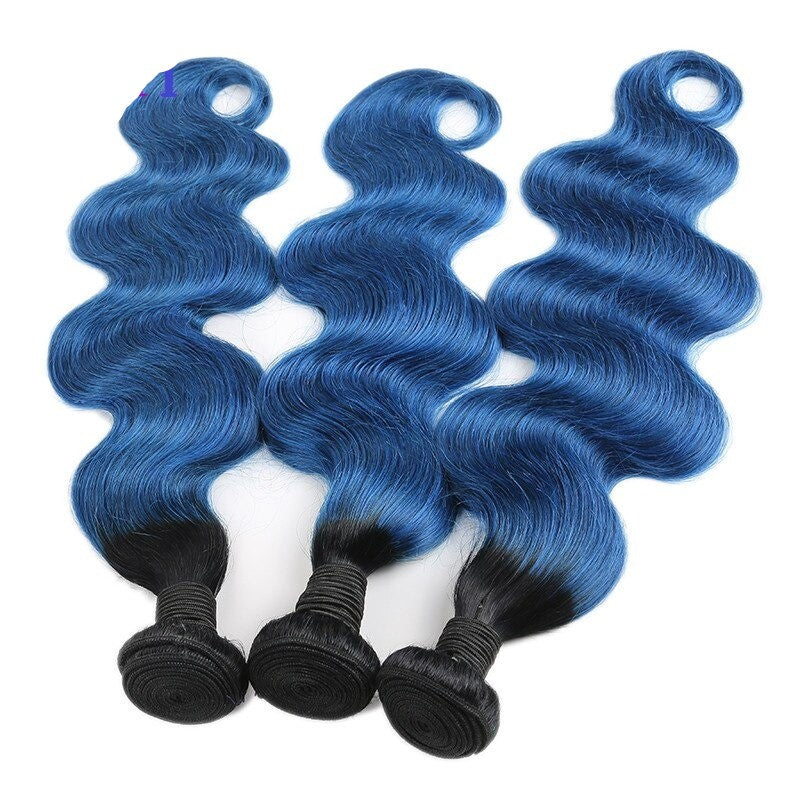 10A Grade Blue Body Wave BUNDLES with CLOSURES & FRONTALS #1B/ blue - GlamAura