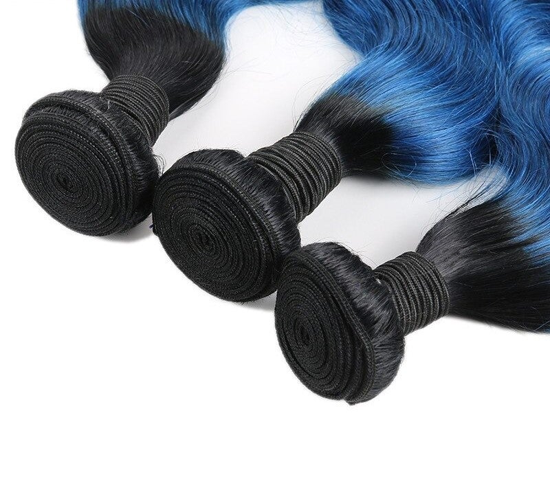 10A Grade Blue Body Wave BUNDLES with CLOSURES & FRONTALS #1B/ blue - GlamAura
