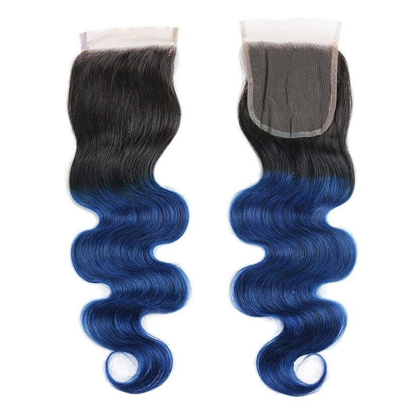 10A Grade Blue Body Wave BUNDLES with CLOSURES & FRONTALS #1B/ blue - GlamAura