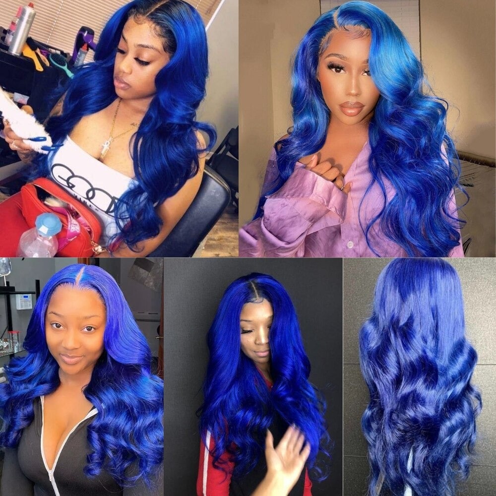 10A Grade Blue Body Wave BUNDLES with CLOSURES & FRONTALS #1B/ blue - GlamAura