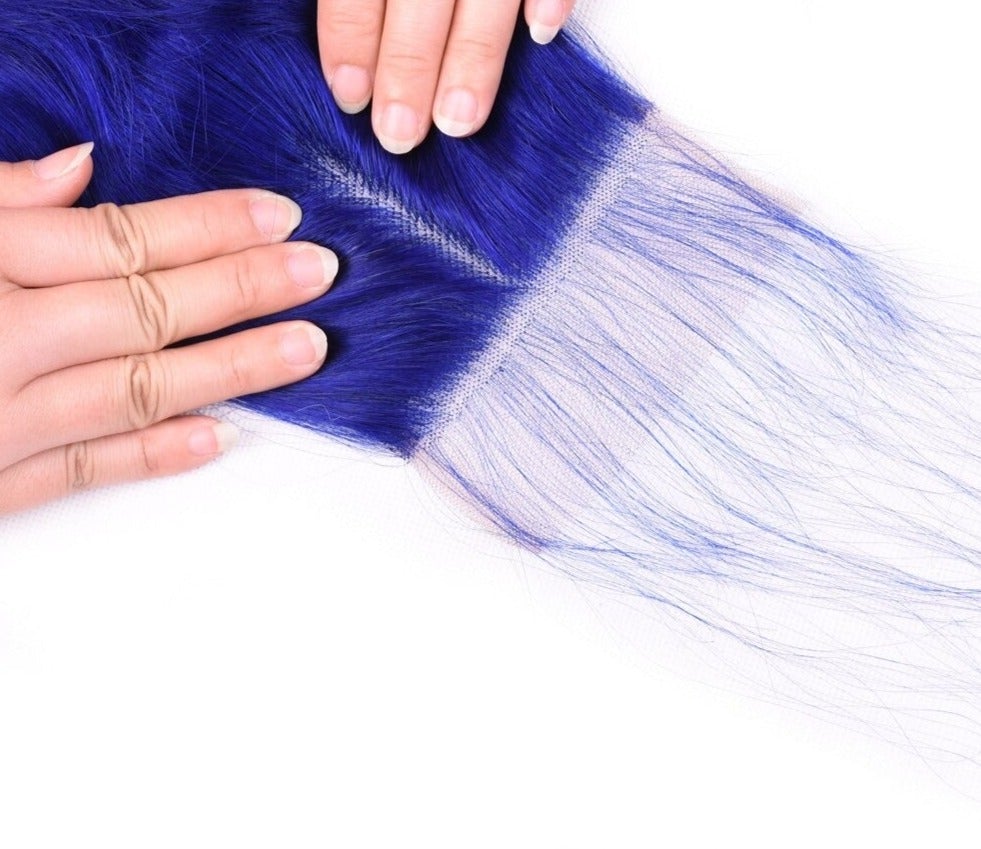 10A Grade Blue Body Wave BUNDLES with CLOSURES & FRONTALS #1B/ blue - GlamAura