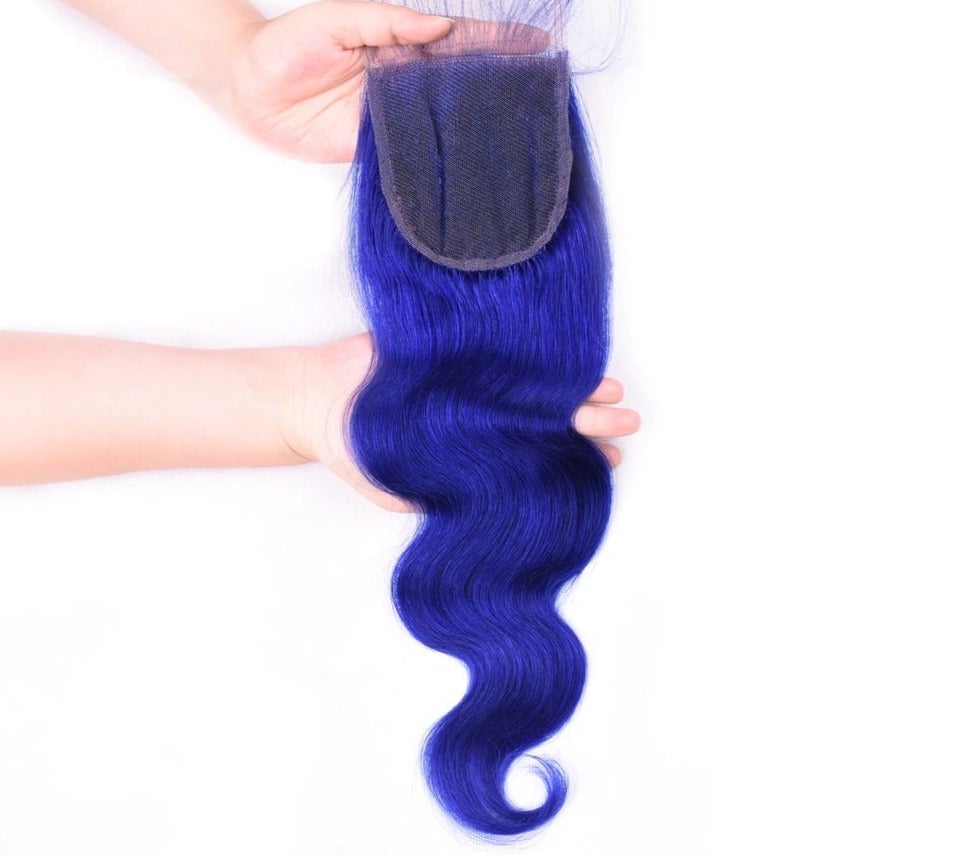 10A Grade Blue Body Wave BUNDLES with CLOSURES & FRONTALS #1B/ blue - GlamAura