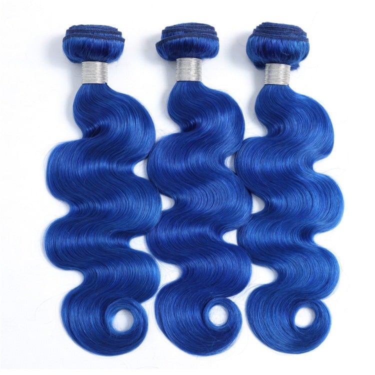 10A Grade Blue Body Wave BUNDLES with CLOSURES & FRONTALS #1B/ blue - GlamAura