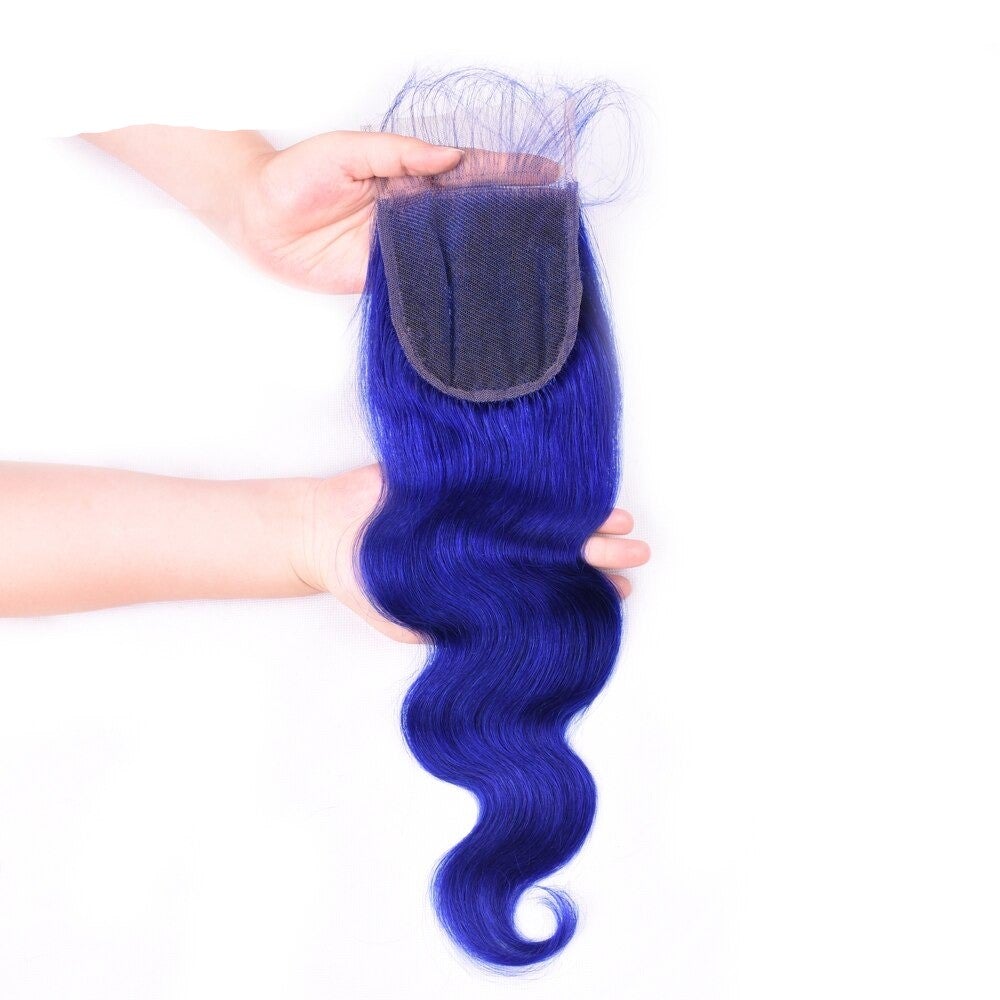 10A Grade Blue Body Wave BUNDLES with CLOSURES & FRONTALS #1B/ blue - GlamAura