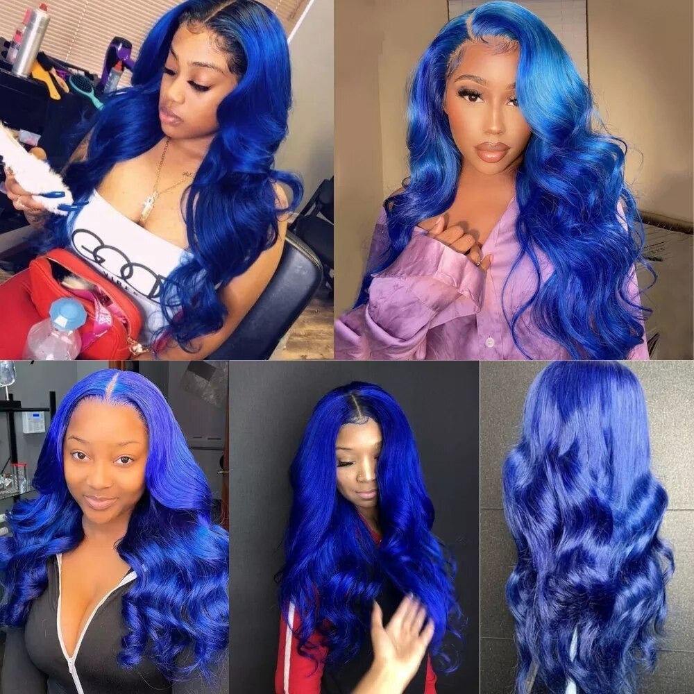 10A Grade Blue Body Wave BUNDLES with CLOSURES & FRONTALS #1B/ blue - GlamAura