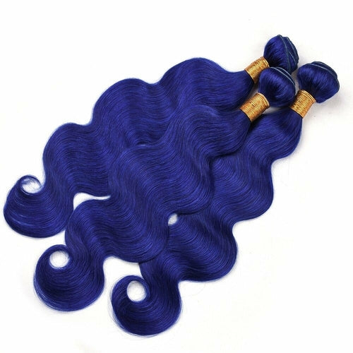 10A Grade Blue Body Wave BUNDLES with CLOSURES & FRONTALS #1B/ blue - GlamAura