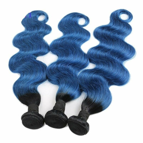 10A Grade Blue Body Wave BUNDLES with CLOSURES & FRONTALS #1B/ blue - GlamAura