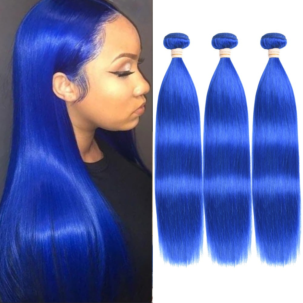 10A Grade Brazilian Blue Straight BUNDLES with CLOSURES & FRONTALS #1B - GlamAura