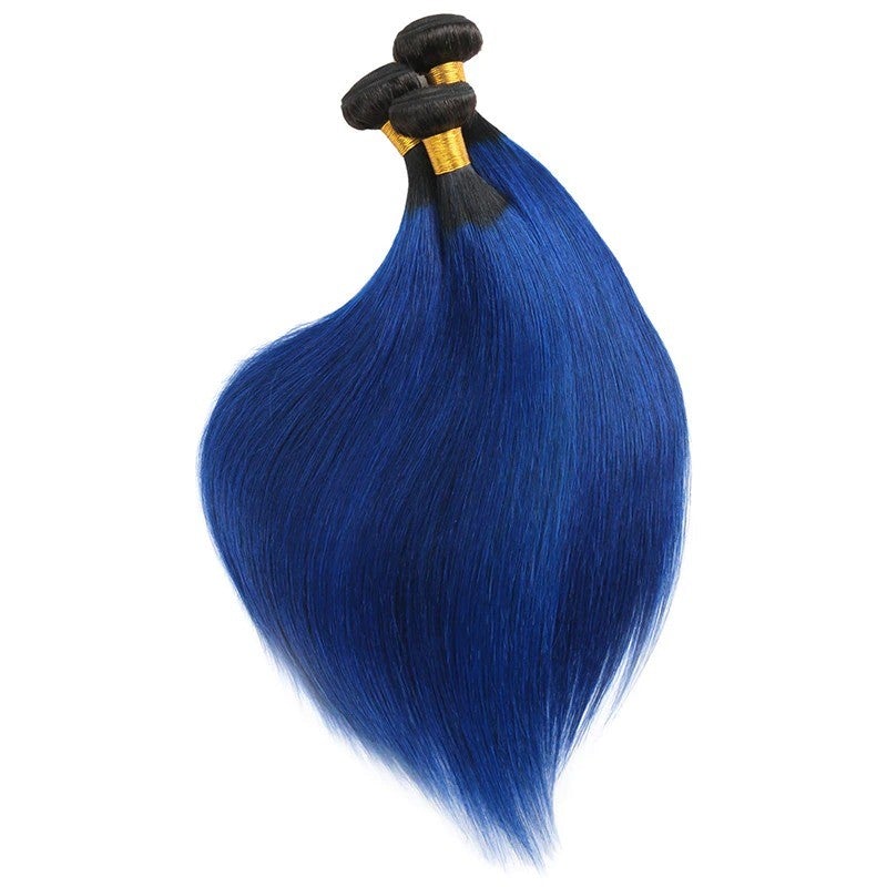 10A Grade Brazilian Blue Straight BUNDLES with CLOSURES & FRONTALS #1B - GlamAura