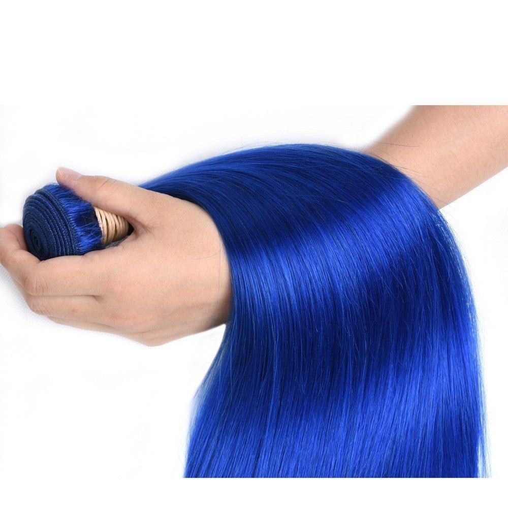 10A Grade Brazilian Blue Straight BUNDLES with CLOSURES & FRONTALS #1B - GlamAura