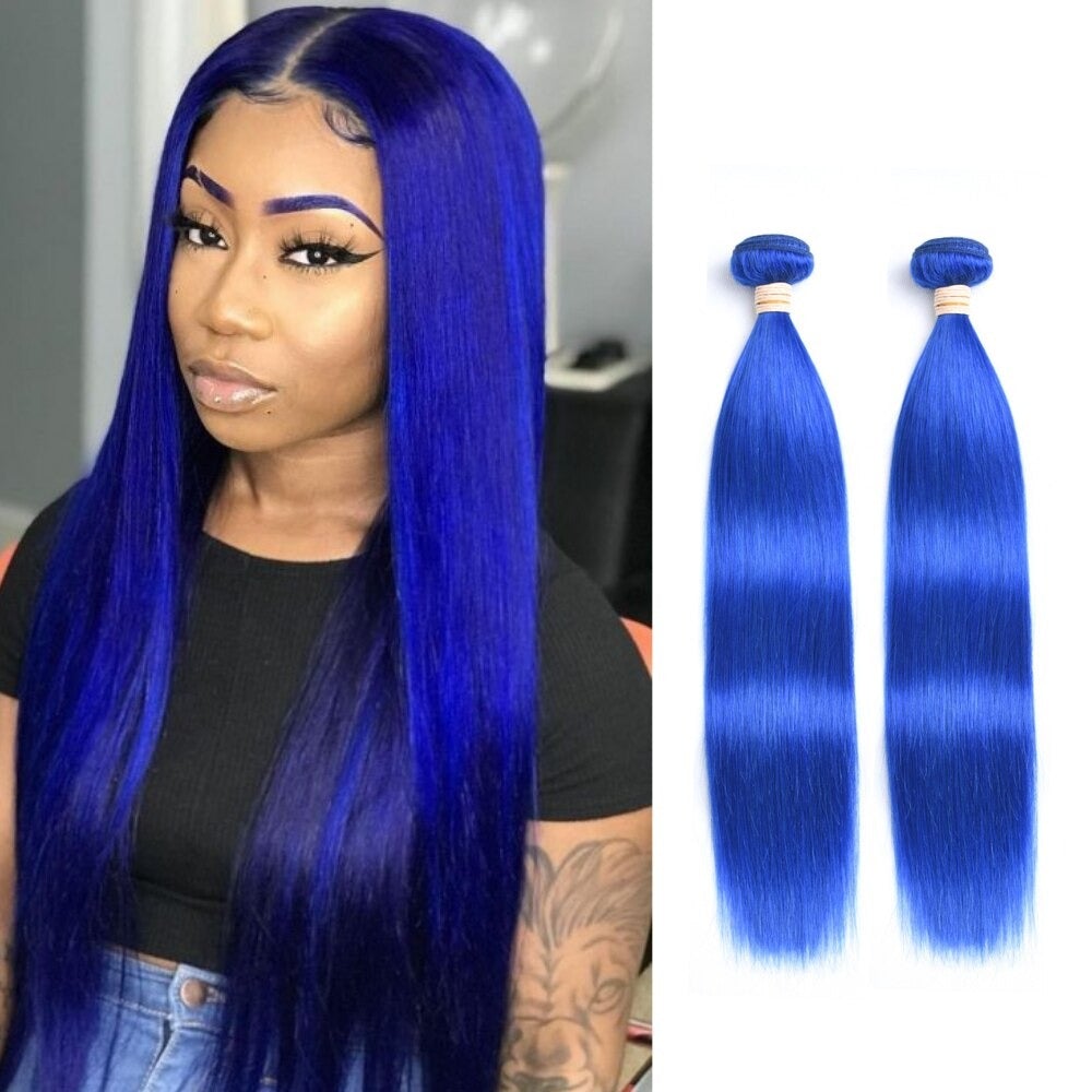 10A Grade Brazilian Blue Straight BUNDLES with CLOSURES & FRONTALS #1B - GlamAura