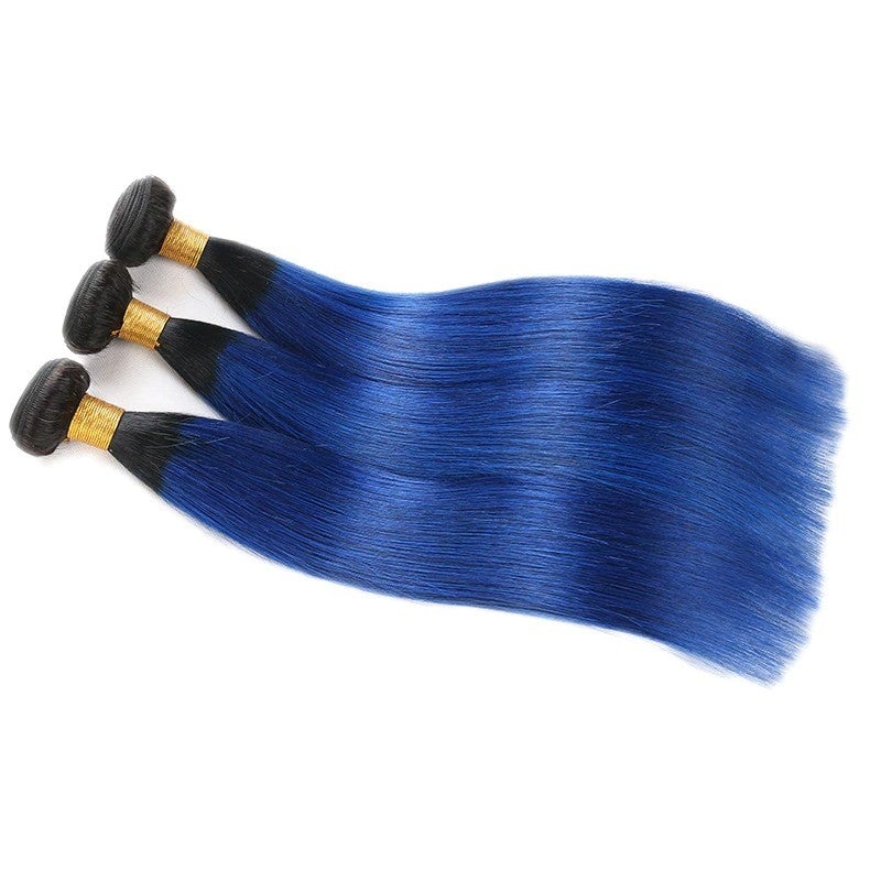 10A Grade Brazilian Blue Straight BUNDLES with CLOSURES & FRONTALS #1B - GlamAura