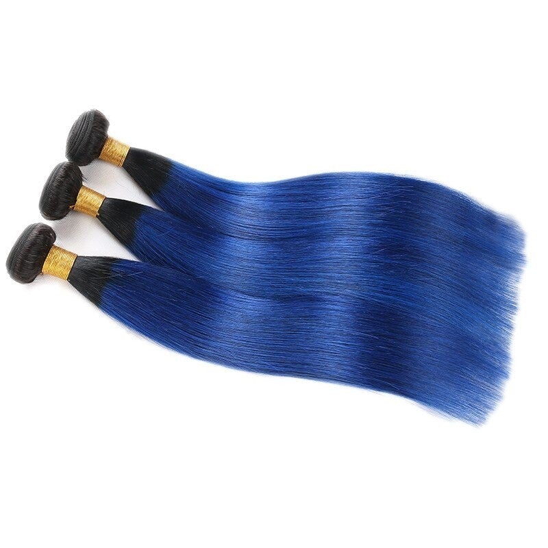 10A Grade Brazilian Blue Straight BUNDLES with CLOSURES & FRONTALS #1B - GlamAura