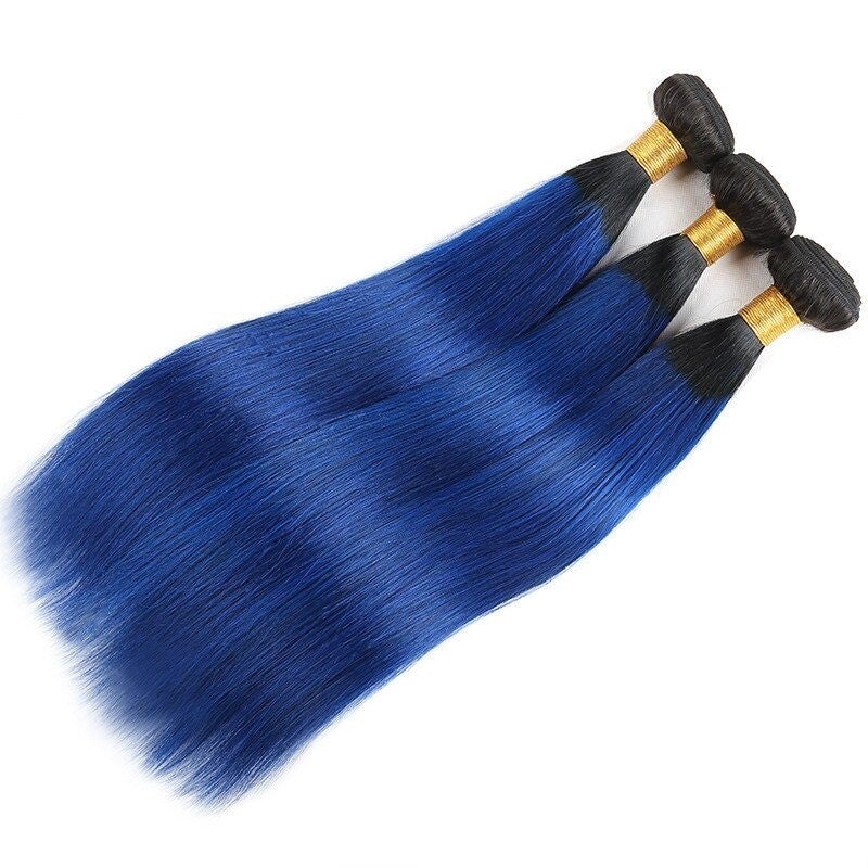 10A Grade Brazilian Blue Straight BUNDLES with CLOSURES & FRONTALS #1B - GlamAura