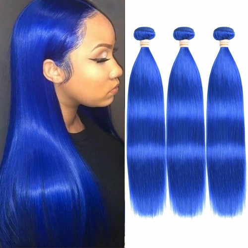 10A Grade Brazilian Blue Straight BUNDLES with CLOSURES & FRONTALS #1B - GlamAura