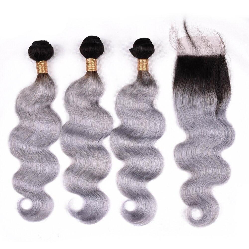 Gray 10A Grade Silver #1B/ Silver  3/4 Body Wave BUNDLES with CLOSURES - GlamAura