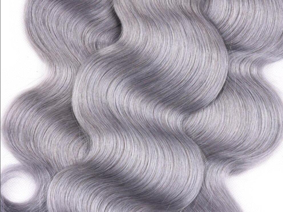 Gray 10A Grade Silver #1B/ Silver  3/4 Body Wave BUNDLES with CLOSURES - GlamAura
