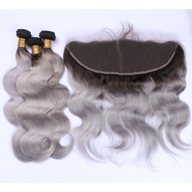 Gray 10A Grade Silver #1B/ Silver  3/4 Body Wave BUNDLES with CLOSURES - GlamAura