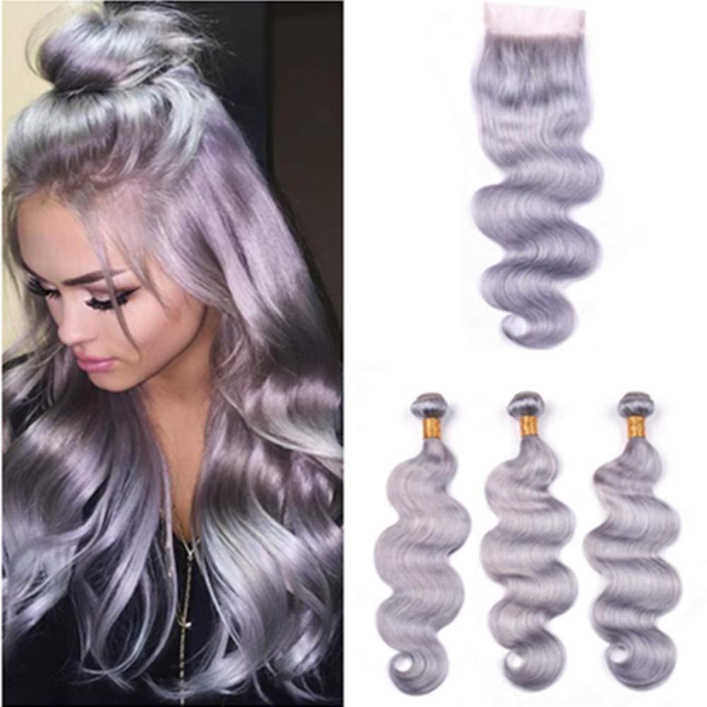 Gray 10A Grade Silver #1B/ Silver  3/4 Body Wave BUNDLES with CLOSURES - GlamAura
