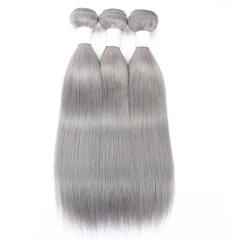 Gray 10A Grade Silver #1B/ Silver Straight 3/4 BUNDLES with CLOSURES & - GlamAura