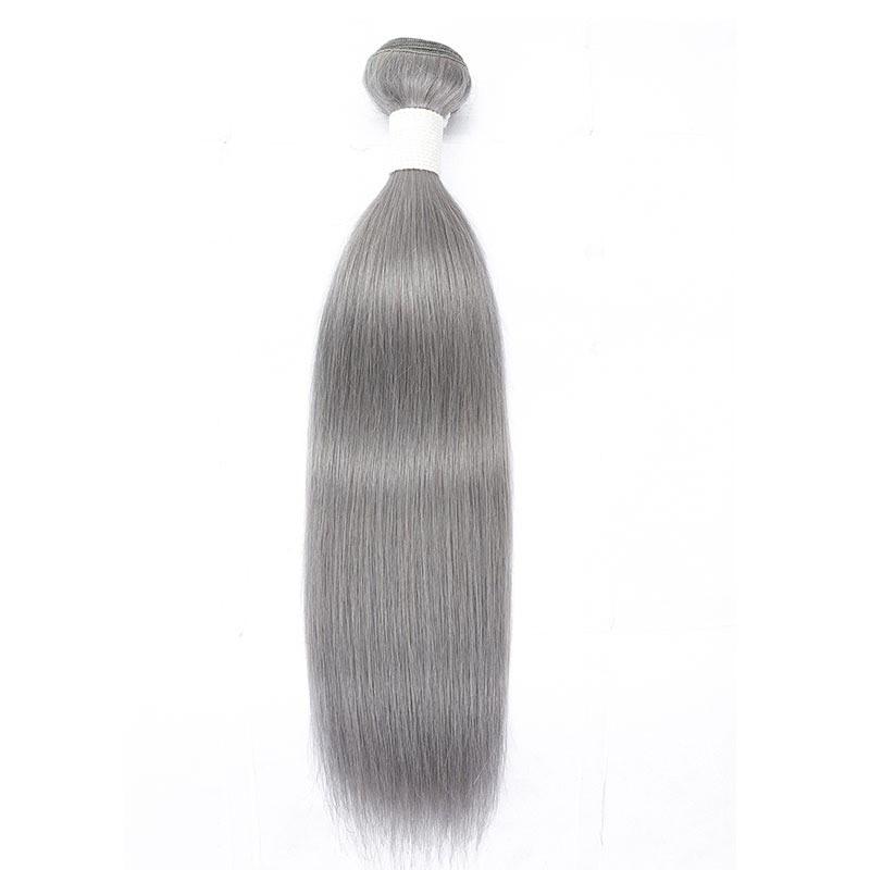 Gray 10A Grade Silver #1B/ Silver Straight 3/4 BUNDLES with CLOSURES & - GlamAura