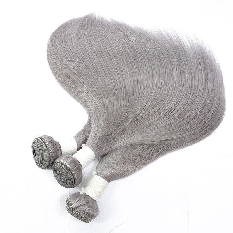Gray 10A Grade Silver #1B/ Silver Straight 3/4 BUNDLES with CLOSURES & - GlamAura
