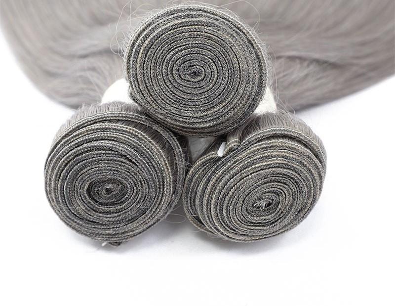Gray 10A Grade Silver #1B/ Silver Straight 3/4 BUNDLES with CLOSURES & - GlamAura