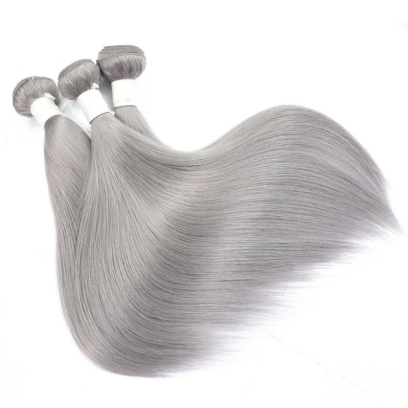 Gray 10A Grade Silver #1B/ Silver Straight 3/4 BUNDLES with CLOSURES & - GlamAura