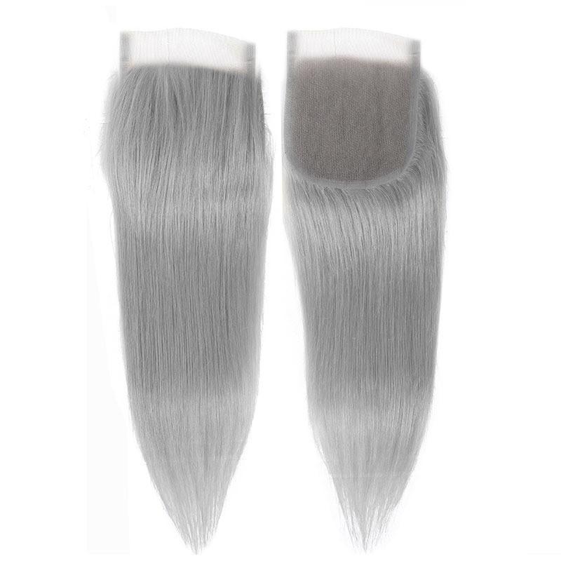 Gray 10A Grade Silver #1B/ Silver Straight 3/4 BUNDLES with CLOSURES & - GlamAura
