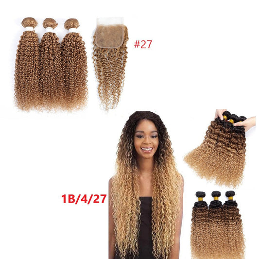10A Grade Ombre #27 Kinky Curly #1B/4/27 BUNDLES with 4x4 CLOSURES & 1 - GlamAura