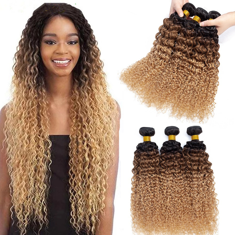 10A Grade Ombre #27 Kinky Curly #1B/4/27 BUNDLES with 4x4 CLOSURES & 1 - GlamAura