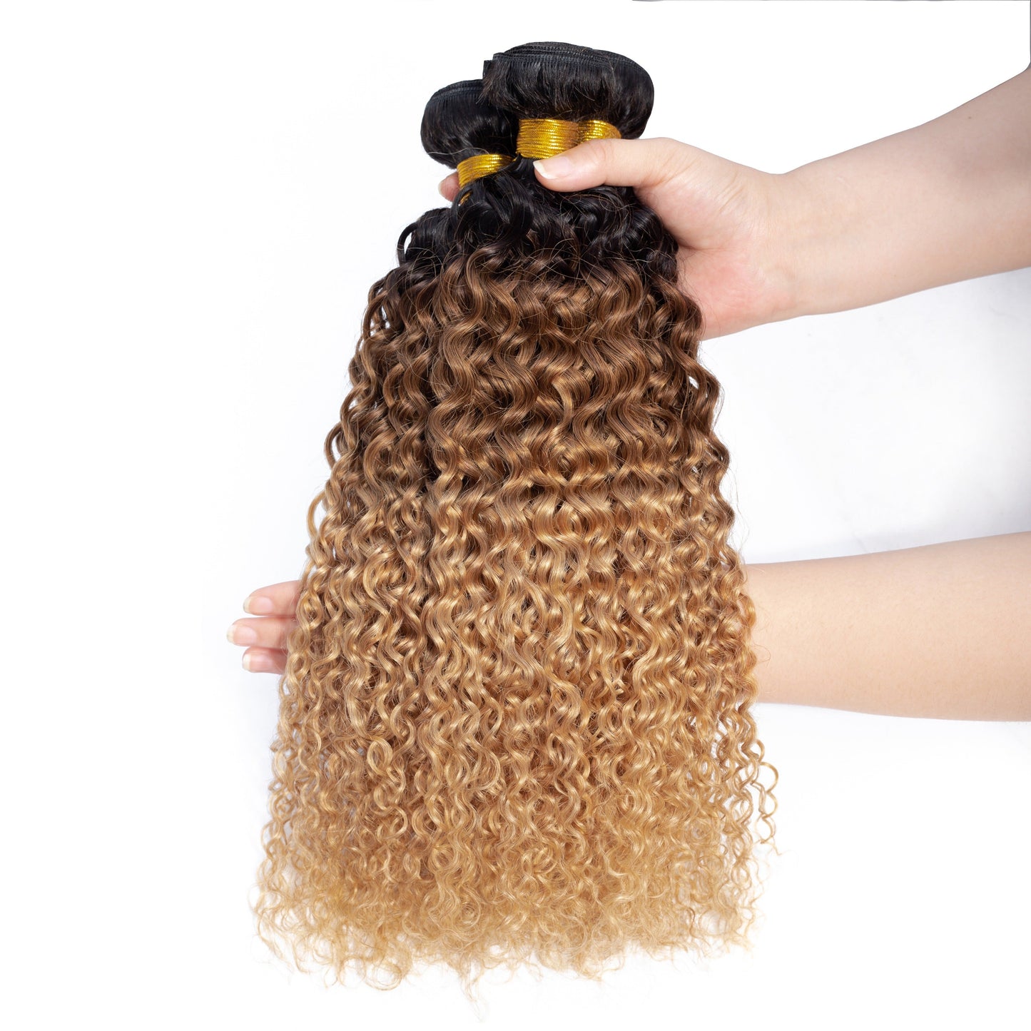 10A Grade Ombre #27 Kinky Curly #1B/4/27 BUNDLES with 4x4 CLOSURES & 1 - GlamAura