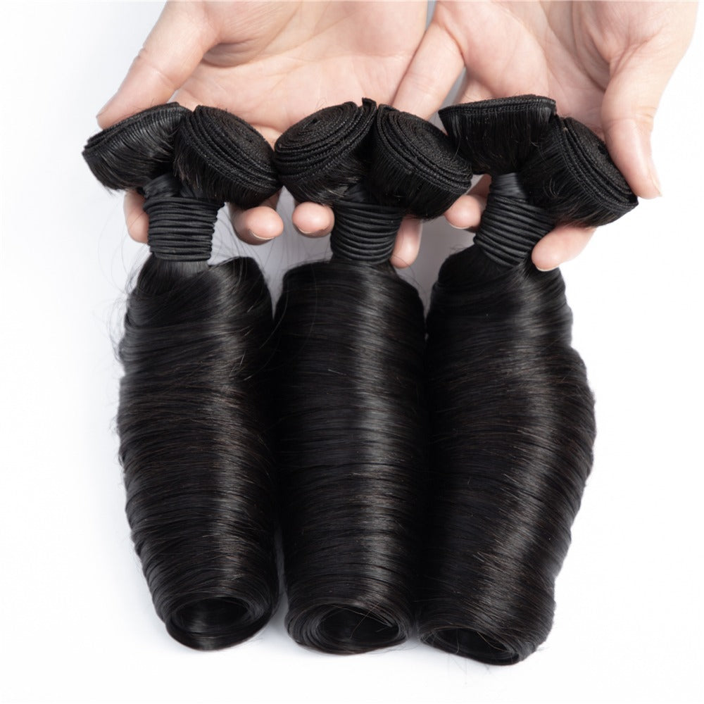 10A Grade 3/4 Straight Bouncy Curl Fumi Human Hair bundles with 4x4 Cl - GlamAura