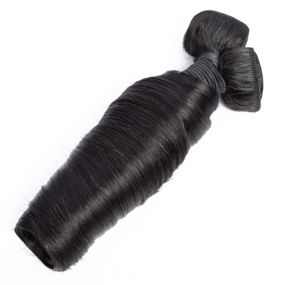 10A Grade 3/4 Straight Bouncy Curl Fumi Human Hair bundles with 4x4 Cl - GlamAura