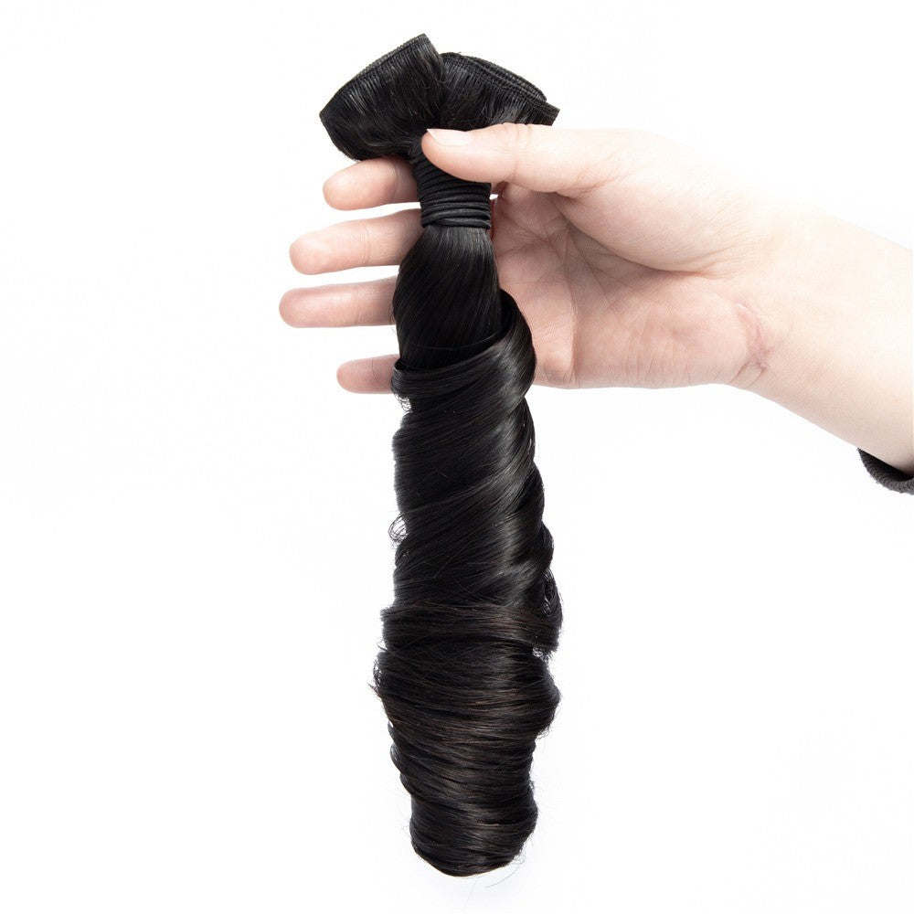 10A Grade 3/4 Straight Bouncy Curl Fumi Human Hair bundles with 4x4 Cl - GlamAura