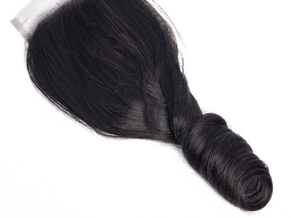 10A Grade 3/4 Straight Bouncy Curl Fumi Human Hair bundles with 4x4 Cl - GlamAura