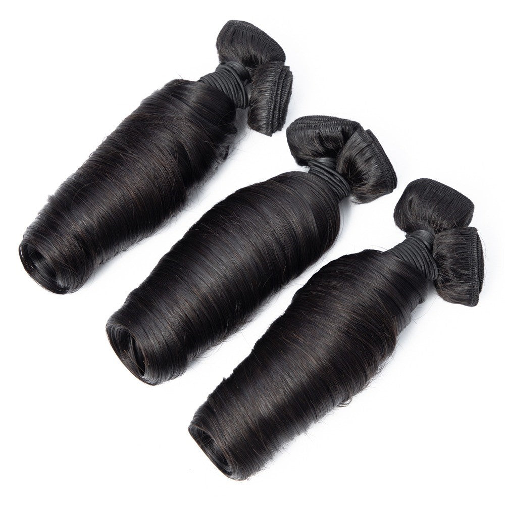 10A Grade 3/4 Straight Bouncy Curl Fumi Human Hair bundles with 4x4 Cl - GlamAura