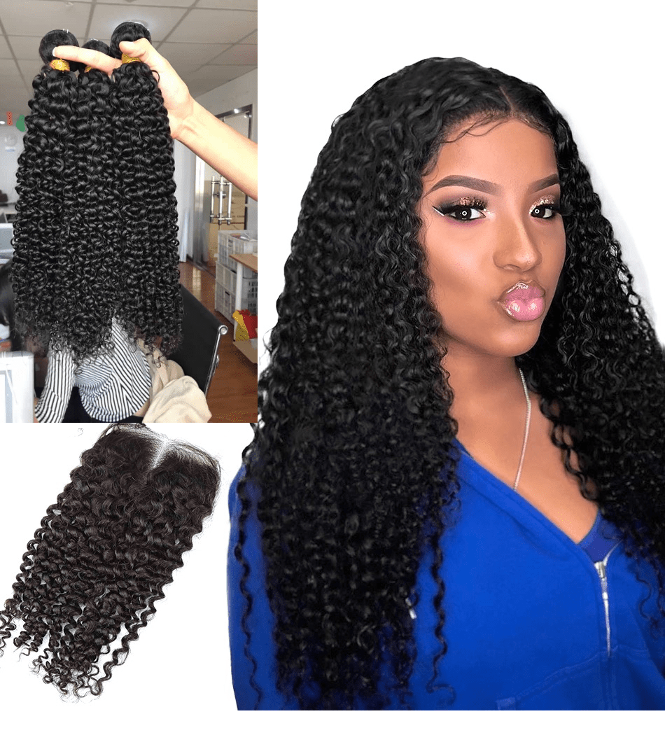 BeuMax 10A Grade 3/4 Kinky curly Bundles with 4x4 Closure Brazilian - GlamAura