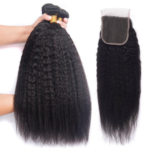 BeuMax 10A Grade 3/4 Kinky Straight Bundles with 4x4 Closure Brazilian - GlamAura