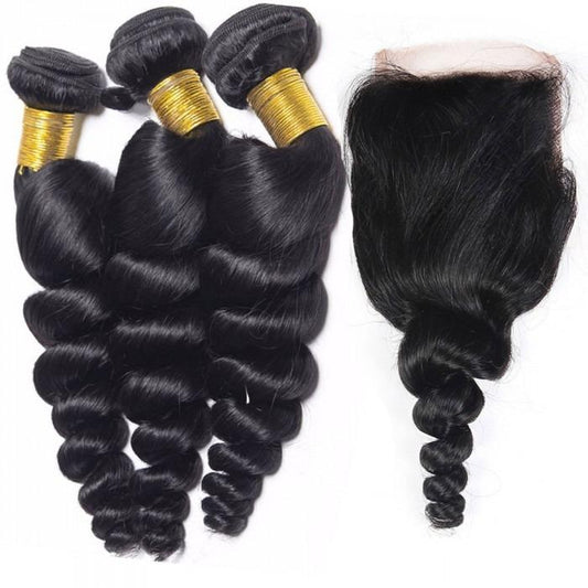 BeuMax 10A Grade 3/4 Loose Wave  Bundles with 4x4 Closure Brazilian - GlamAura